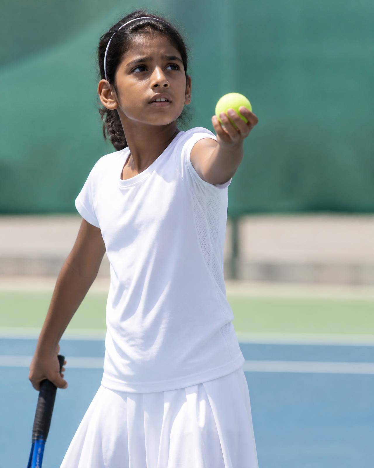 Young tennis player concentrating before serving