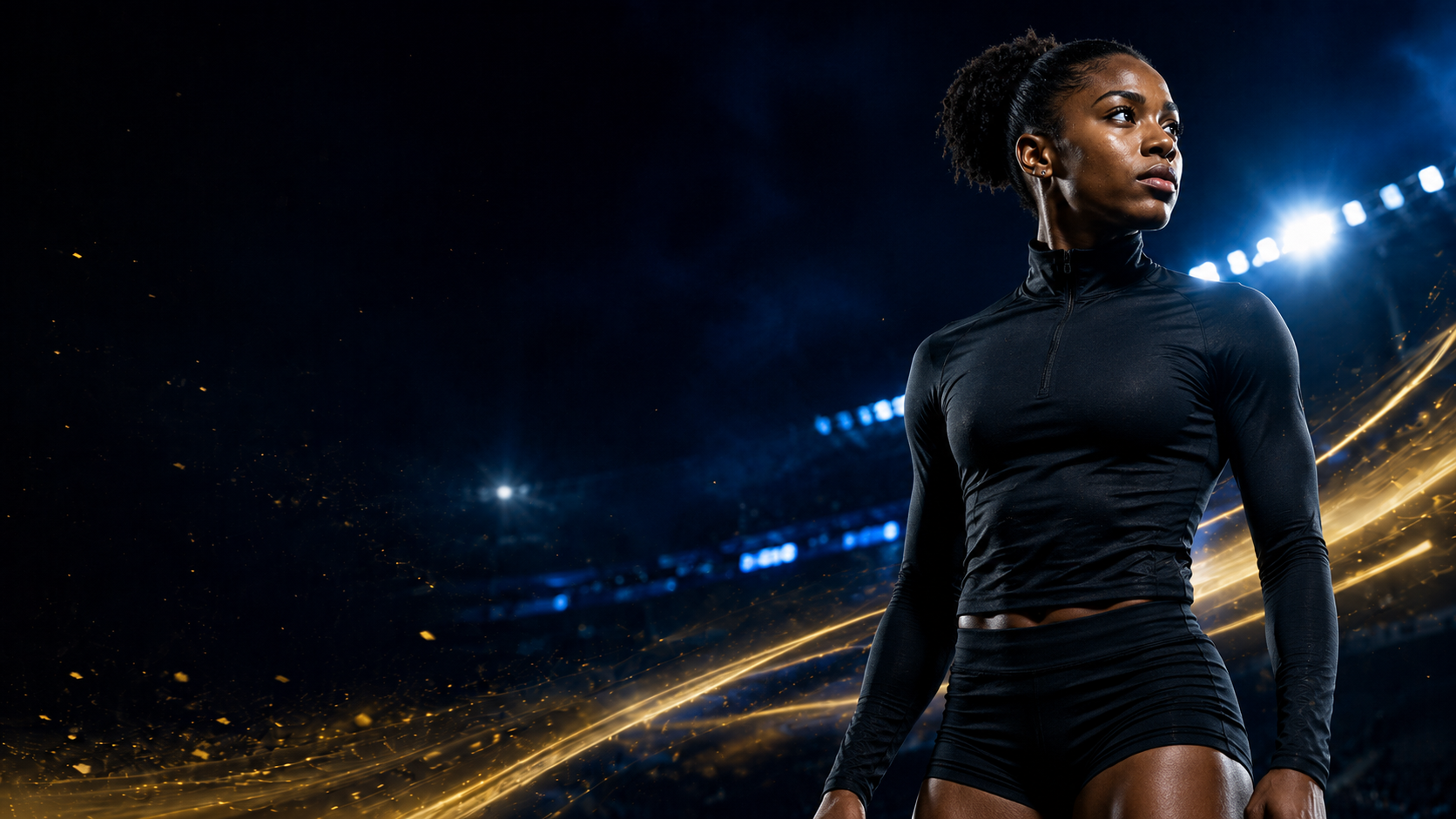 Young track athlete mid-stride